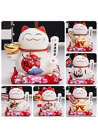 Mèo Thần Tài  Maneki Neko  vẫy tay chiêu tài lộc 16cm bằng gốm sứ - mẫu giao ngẫu nhiên