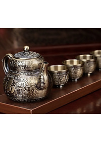 BỘ ẤM CHÉN TRÀ BẰNG ĐỒNG GIẢ CỔ HỌA TIẾT RỒNG - VD95