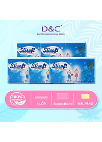 Combo 5 Giấy ăn Slisoft Vàng x 450 tờ Đa Năng, Khăn Giấy Rút Không Chất Tẩy Trắng An Toàn Cho Cả Gia Đình