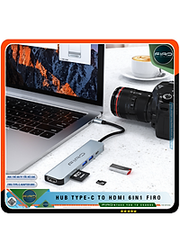 Hub Type-C To HDMI FIRO 6in1 Chuẩn HDTV - Hub Chuyển Đổi Type-C Chia 6 Cổng - 1 Cổng HDMI/HDTV 4K, 2 Cổng USB 3.0, 2 Khe Đọc Thẻ TF Và SD, 1 Cổng Sạc Nhanh Type C PD - Kết Nối Tốc Độ Cao - Dùng Cho Smartphone/Laptop/PC/Tivi/Playstation – Hàng Chính Hãng