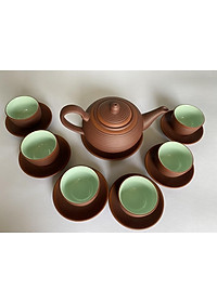 Ấm chén tử sa bát tràng dáng tống ganh nâu lòng xanh