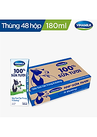THÙNG 48 HỘP SỮA TƯƠI TIỆT TRÙNG VINAMILK 100% ÍT ĐƯỜNG 180ML
