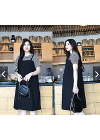 Đầm bầu yếm liền áo kẻ đen AZ03203