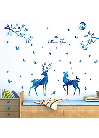 Decal dán tường Mẫu Gia Đình Nai dưới ánh trăng ,có sẵn keo chỉ cần bóc dán