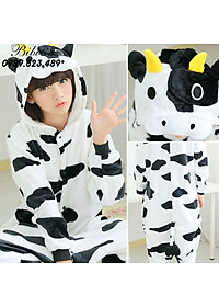 Bộ Đồ thú bò sữa liền thân lông mịn Pijama dành Cho Người Lớn và Trẻ Em kiểu dáng Động Vật Hoạt Hình Cosplay