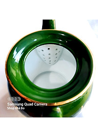 Bộ ấm chén Bát Tràng phú quý men xanh lục ngọc bảo họa tiết Phúc - Lộc - Thọ vẽ vàng 24k 