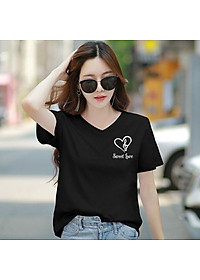 Áo thun nữ MXM cổ tim form rộng in tim Sweet Love thun cotton 4 chiều từ 45-60kg ( ANU035 )
