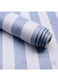 5M Giấy Dán Tường - Decal dán tường Xọc Trắng Xanh Ngôi Sao