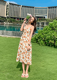 Đầm maxi 2 dây dễ mặc, chất voan mềm mát, họa tiết hoa vàng nhẹ nhàng nữ tính | MX057