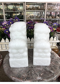Cặp Kỳ Lân quay đầu phong thủy đá cẩm thạch trắng - Cao 20 cm