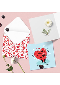 Set 5 thiệp tình yêu Valentine SDstationery Love Hearts, minh họa cặp đôi trái tim dễ thương vui nhộn, khổ vuông 12x12cm