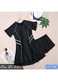 Bikini big size nữ, đồ bơi áo tắm size lớn cho người béo, dáng váy giấu bụng quần sooc đùi rời, hàng chất đẹp xịn | KT108