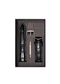 Dây Đeo đồng hồ Da Cá Sấu Đen Chỉ Trắng Size 19/20/21/22 - Dây Đeo Da Cá Sấu Thật 100% - Bảo Hành 12 Tháng