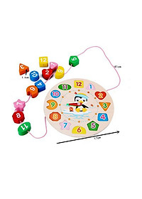 Đồ chơi đồng hồ gỗ cho bé kết hợp ghép hình, xâu dây phát triển trí tuệ cho bé