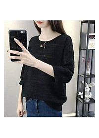 ÁO LEN DỆT KIM DẬP LỖ CỔ TRÒN TAY LỠ LEN MỀM MỊN