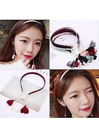 Bờm cài tóc đuôi dài pha lê headband giả bông tai dễ thương (màu ngẫu nhiên )