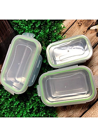 COMBO Bộ 3 Hộp BẢO QUẢN thực phẩm INOX 304 có NẮP. Dụng cụ đựng chứa trữ ĐA NĂNG trong tủ lạnh AN TOÀN SỨC KHOẺ. Thố Lạnh bảo quản thực phẩm tránh mùi, chống hư hao thực phẩm