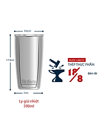 Ly Giữ Nhiệt Nắp Trượt Chống Tràn Rinfere - Tặng Kèm Ống Hút Không Gỉ, Dụng Cụ Vệ Sinh Ông Hút (590ml)