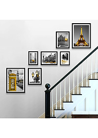 Bộ Khung Hình Phong Cách Scandinavia Bắc Âu Treo Cầu Thang Đẹp Tặng Kèm bộ ảnh như hình mẫu, đinh treo tranh và sơ đồ treo - PGC239