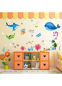 Decal dán tường kết hợp Đại dương sâu thẳm XL7225 + XL7149 [ Size Lớn ] 