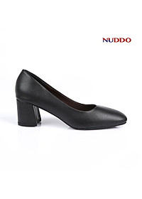 Giày cao gót nữ công sở cao cấp NUDDO mũi tròn da mềm gót vuông cao 5 phân_NU208