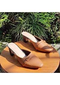 Giày sục da thật nữ hở gót cao cấp thời trang 21227
