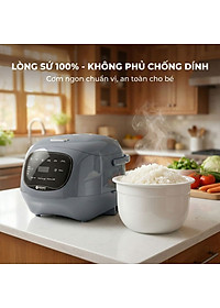 Nồi Cơm Điện Sứ Dưỡng Sinh Mishio MK365 lòng sứ nguyên chất 0.8L không chứa chất chống dính - Hàng chính hãng