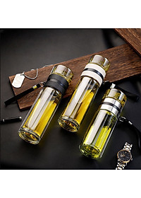 Bình Pha Trà Thuỷ Tinh 2 Lớp Cách Nhiệt Có Lõi Lọc Inox Chịu Nhiệt Cao Dung Tích 450ml Cầm Tay Tiện Lợi - HÀNG CHÍNH HÃNG MININ