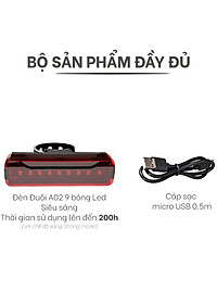 Đèn đuôi nhấp nháy đèn cảnh báo sau cho xe đạp thể thao màu đỏ A02 siêu sáng, chống nước, thời gian sáng lên đến 200h Mai Lee