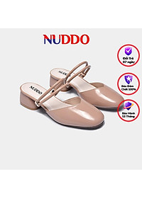 Giày sandal cao gót nữ mũi tròn thời trang NUDDO gót vuông cao 3 phân da bóng phong cách Hàn Quốc