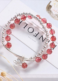 Vòng tay 2 line đá thạch anh dâu phối charm hoa bạc mệnh hỏa, thổ - Ngọc Quý Gemstones