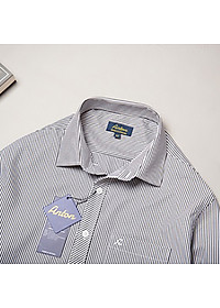 Áo Sơ Mi Nam Công Sở Trung Niên Thương Hiệu Anton Dài Tay Màu Ghi Vải Cotton Kẻ Sọc Đen- AC151