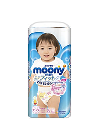Tã/bỉm quần moony xanh không cộng miếng nội địa Nhật Bản size XL bé gái 38 miếng ( cho bé từ 12-22kg)