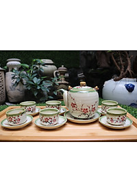 Bộ ấm trà men bóng vẽ đào
