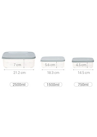 Bộ 3 hộp thực phẩm chữ nhật Hokkaido 750-1500-2500ml