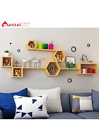 Bộ kệ gỗ treo tường trang trí, kệ trang trí Anzzar, decor phòng ngủ, phòng khách,bộ thanh gỗ treo tường