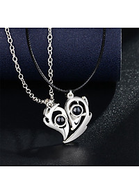 CẶP DÂY CHUYỀN ĐÔI TÌNH NHÂN TRÁI TIM NAM CHÂM 100 NGÔN NGỮ I LOVE YOU