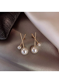 Khuyên tai ngọc trai hình chữ x đơn giản khí chất Hàn Quốc