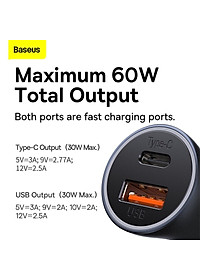 Tẩu Sạc Ô Tô Baseus Golden Contactor Max Dual Fast Charger Car Charger 60W - Hàng Chính Hãng
