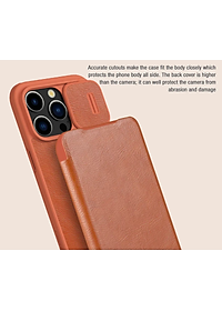 Bao da dành cho iPhone 15 Pro Max, 15 Pro hàng chính hãng Nillkin QIN có nắp trượt bảo vệ camera - Hàng nhập khẩu
