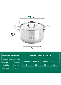 Nồi Fivestar Nắp Inox - Tặng 5 Muỗng Ăn Inox - Bạc