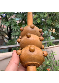 Cây lăn Massage toàn thân 3 bánh bi gai bằng gỗ Bách Xanh thơm (MH892) chăm sóc sức khỏe - giảm căng thẳng mệt mỏi