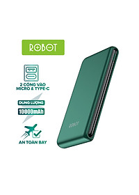 Pin Sạc Dự Phòng 10.000mAh ROBOT RT180 – 2 Cổng Sạc Vào Type-C/Micro, Kích Thước Mỏng và Nhẹ – HÀNG CHÍNH HÃNG