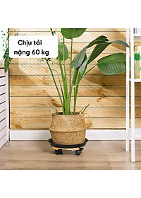 Đế Lót Chậu Cây ANKAN Có Bánh Xe - Gỗ Tràm Mặt Tròn 30cm, Tải Trọng 60kg - Màu Vàng