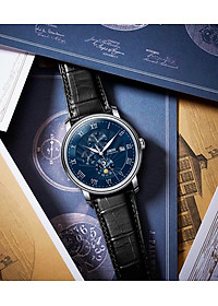 Đồng hồ nam chính hãng LOBINNI Ref.1023-3 (Phiên bản đặc biệt Limited) Kính sapphire nguyên khối ,chống xước,chống nước 50m,mặt xanh navy vỏ trắng dây da nâu( đen) xịn, thép không gỉ 316L,Đồng hồ cơ (Automatic),BH 24 tháng,thiết kế sun and moon sang trọng
