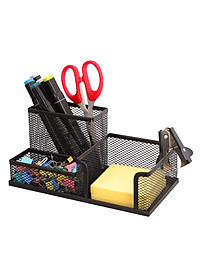 Khay cắm bút, khay đựng bút, hộp đựng bút để bàn 3 ngăn kim Loại màu đen đồ dùng văn phòng Legaxi