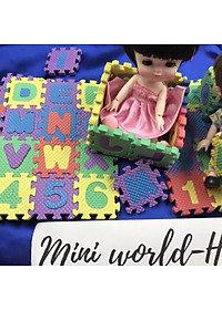 Bộ thảm 12ô chữ xốp ghép mini trang trí nhà búp bê BJD 1/8