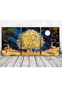 Bộ tranh treo tường 3 tấm trang trí phòng khách, phòng ngủ phong cách mỹ thuật hiện đại chất liệu cán pvc gương:4420L15S