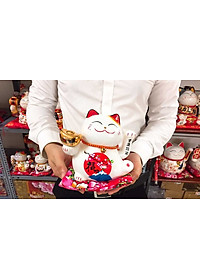 Mèo Thần Tài  Maneki Neko  vẫy tay chiêu tài lộc 16cm bằng gốm sứ - mẫu giao ngẫu nhiên
