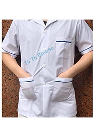 Bộ quần áo Blouse điều dưỡng nam nữ có viền xanh cho thực tập sinh - áo điều dưỡng, y tá có cầu vai xanh